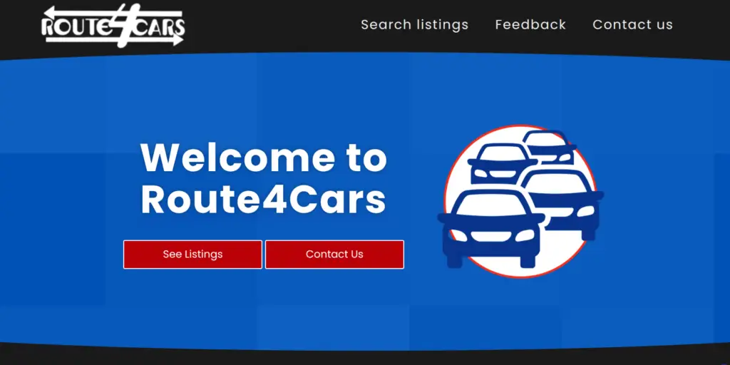 A screenshot from the Route 4 Cars homepage