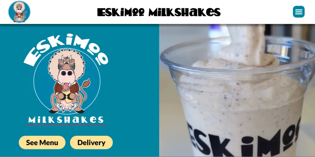 A screenshot from the Eskimoo Milkshakes homepage