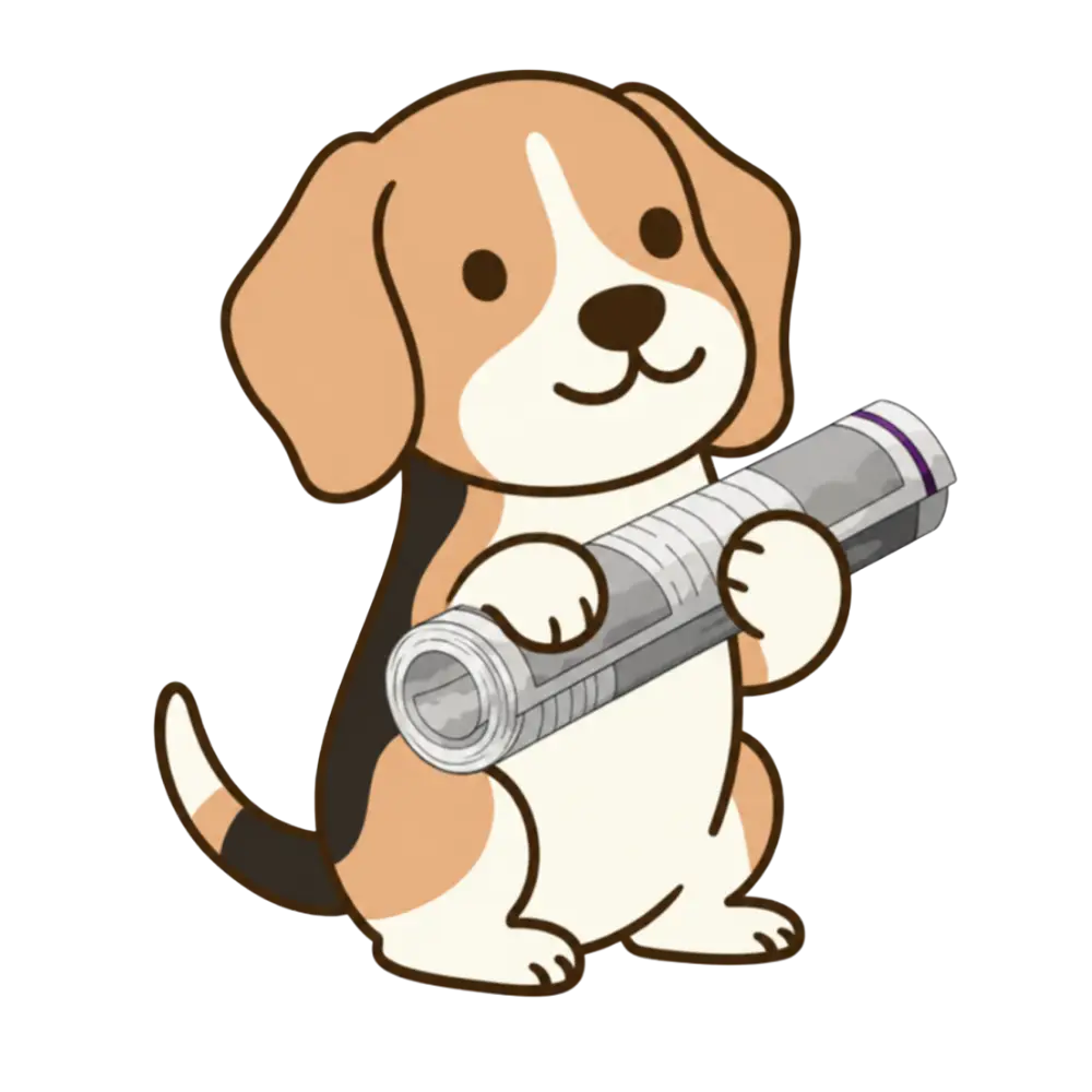 Cartoon beagle holding a newspaper