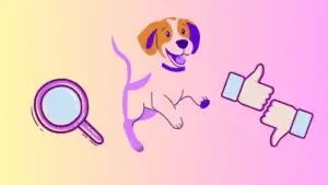 A Beagle, a magnifying glass and a like & dislike icon