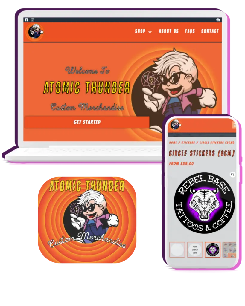 Atomic Thunder Custom Merchandise, Sleaford website built by Purple Beagle Digital